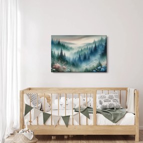 Kép - Erdős táj köddel (90x60 cm)