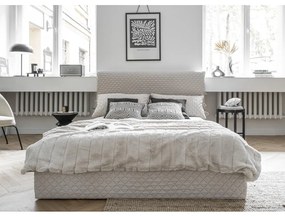 Bézs kárpitozott franciaágy tárolóhellyel ágyráccsal, 140x200 cm Sleepy Luna – Miuform