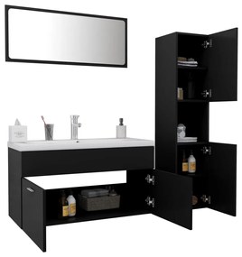 Fekete szerelt fa fürdőszobai bútorszett