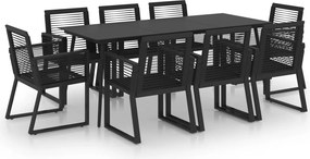 vidaXL 9 részes fekete PVC rattan kültéri étkezőgarnitúra