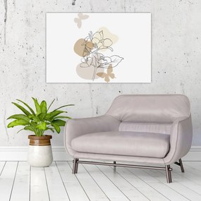 Kép - Bézs virágok pillangóval N⁰1 (90x60 cm)