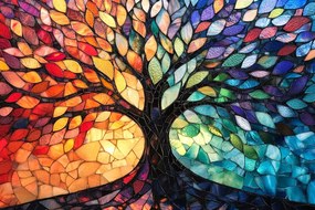 Vászonkép Canvas Mozaik Ólomüveg Dekoráció Az Élet Fája Boho 120x80