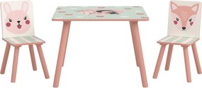 ZONEKIZ 3 darabos Gyerek Asztal és Szék Készlet – Gyermek Asztal 2 Székkel Tevékenységekhez 3-8 Éves Gyerekeknek Hálószobába vagy Játszószobába, Rózsa