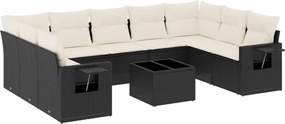 vidaXL 10 részes fekete polyrattan kerti ülőgarnitúra párnákkal