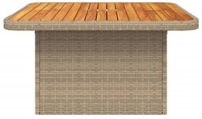 bézs polyrattan és akácfa kerti asztal 80 x 80 x 71 cm