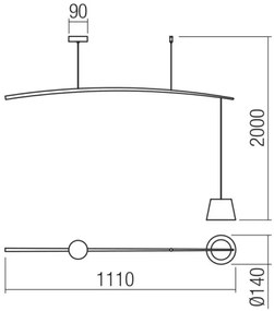 Redo 01-1498 - LED Csillár zsinóron LOLLI LED/6W/230V fekete