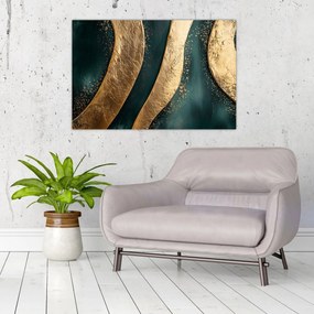 Kép - Zöld absztrakció arannyal I. (90x60 cm)