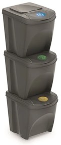Szürke gyűjtemény szelektált hulladékhoz II, 3 x 25 l, szürke