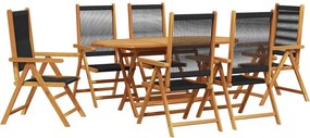 vidaXL Kert étkező szett 7 pcs Fekete Tömör Akácfa