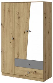 CHIMA 2 kombinált gardróbszekrény 120 cm - artisan tölgy / fehér / szürke