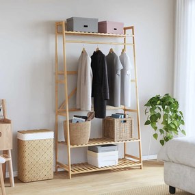 bambusz ruhaállvány polcokkal 110x40x180 cm