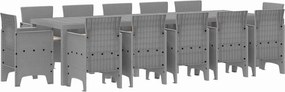 vidaXL Kert étkező szett párnával 13 pcs Világosszürke Poli rattan
