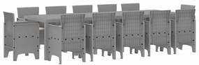 vidaXL Kert étkező szett párnával 13 pcs Világosszürke Poli rattan