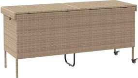 Bézs Polyrattan Kerti Tárolóláda Kerekekkel 160X55X75 Cm