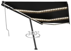 Antracitszürke szélérzékelős és LED-es napellenző 600x300 cm