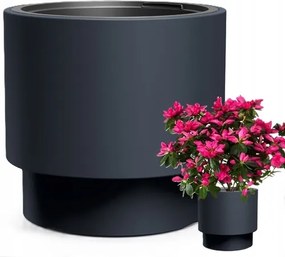 Műanyag Kaspó+betét Fekete 47X44CM Űrtartalom 69L Antracit Kerek Heos