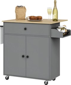 HOMCOM Konyhai Sziget Összecsukható Levéllel - Konyhai Kocsi Kerekekkel, 2 Ajtó, Fiók, Fűszerpolc, Konyharuha Akasztó és Állítható Polc, 106x42x87 cm