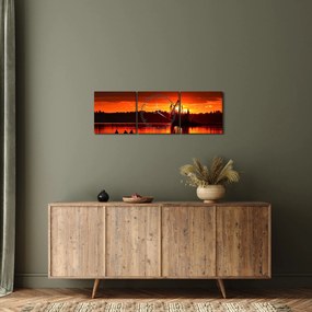 Kép - Halászok a tavon (órával) (90x30 cm)