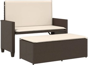 vidaXL barna polyrattan kerti pad párnákkal és lábtartóval