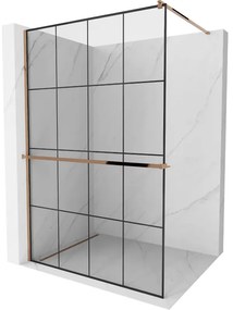 Mexen Kioto +, zuhanyparaván polccal és törölközőtartóval 130 x 200 cm, 8mm átlátszó üvegmintás fekete, rózsa arany profil, 800-130-121-60-7