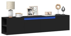 fekete falra szerelhető TV-szekrény LED-del 180 x 31 x 39,5 cm