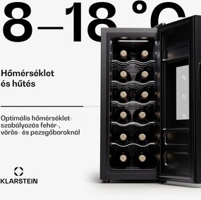 Klarstein Silent Vino 12 Uno Slim Borhűtő, 30 l / 12 palack 8-18 °C Érintős