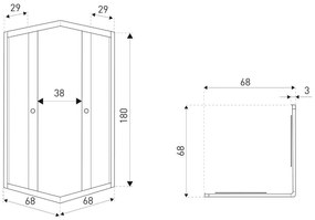 OLGA SQ 70x70 szögletes zuhanykabin zuhanytálca nélkül