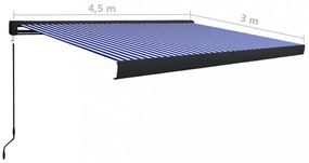 kék és fehér manuális kazettás napellenző 450 x 300 cm