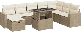 vidaXL 9 részes bézs polyrattan kerti ülőgarnitúra párnákkal