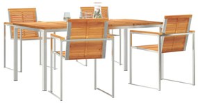 5 darabos Kerti Étkezőszett Tömör Akácfából, Kültéri Étkezőasztal 180x90x75 cm Tömör Akácfából