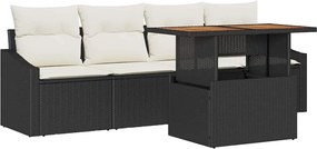 vidaXL Kerti Kanapé Szett párnával 5 pcs Fekete Poli rattan
