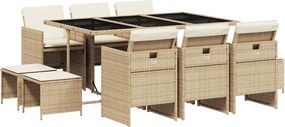 vidaXL 11 részes bézs polyrattan kerti étkezőgarnitúra párnákkal