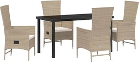 vidaXL Kert étkező szett párnával 5 pcs Bézs polirattan