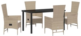 vidaXL Kert étkező szett párnával 5 pcs Bézs polirattan