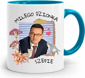 Kék Politikus Bögre Mateusz Morawiecki Miniszterelnök fényképes nyomtatással