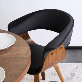 Ohio 2 szék fekete színben, bársony kárpittal, hajlított rétegelt lemez vázzal