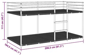 fehér acél emeletes ágy matrac nélkül 100 x 200 cm