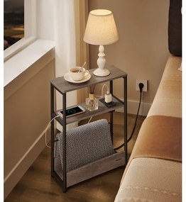 Oldalsó asztal beépített konnektorral és USB-portokkal ROD barna/fekete