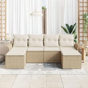 6 Darabos Kertkanapé Készlet Párnákkal Bézs Poli Rattan