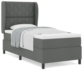 Boxspring Ágy Mattal - Sötétszürke, 90x190 cm, Szövet