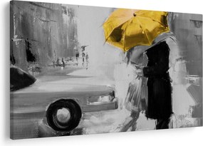 Kép - Szerelmespár egy esernyő alatt, sárga (90x60 cm)