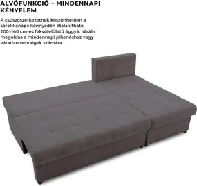 Venezia sarokkanapé, kordbársony, univerzális oldal, bonell töltet, szürke