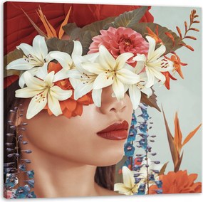 Vászonkép Nő Száj Virágok Természet 80X80 cm Ideális ajándék