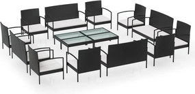 vidaXL 16 részes fekete polyrattan kerti ülőgarnitúra párnákkal