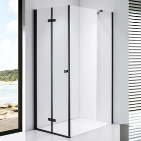 Stuxi Verona Black 80x90 aszimmetrikus csuklóajtós zuhanykabin 6 mm vízlepergető biztonsági üveggel, fekete