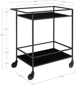 Vita zsúrkocsi, 2 polc, fekete, fekete váz 68x40x79 cm