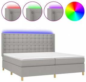 világosszürke szövet rugós és LED-es ágy matraccal 200x200 cm