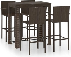 vidaXL 5 részes barna polyrattan kültéri bárszett kartámasszal