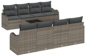 9 darabos kertibútor szett párnákkal szürke poli rattan, 2 fős kertibútor párnákkal szürke poli rattan