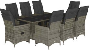 vidaXL 9 részes szürke polyrattan kerti bisztrógarnitúra párnákkal